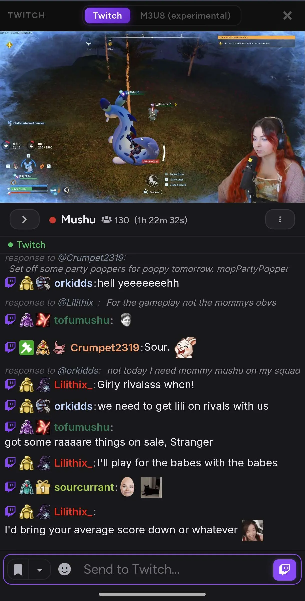 Mixchat mobile view showing sidebar and channel list